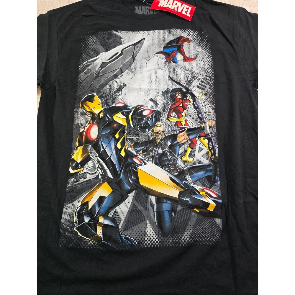 Marvel Avengers Graphic T-Shirt Mens Large Black Iron Man Spider-Man Hawkeye - Picture 4 of 4